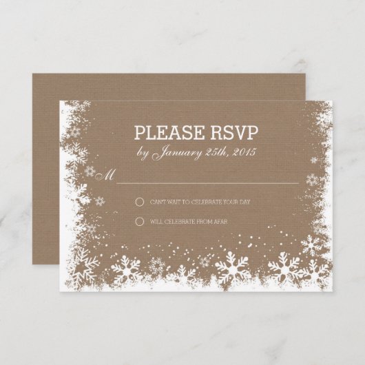 Rustikale Schneeflocken Winterhochzeiten RSVP-Kart RSVP Karte (Vorne/Hinten)