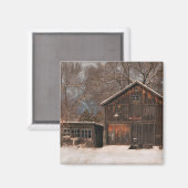 Rustikale Schneeszene und Vintage Hütte Magnet (Vorderseite/Rückseite)