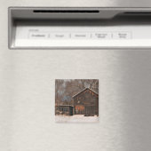 Rustikale Schneeszene und Vintage Hütte Magnet (In Situ (Geschirrspüler))