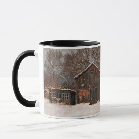 Rustikale Schneeszene und Vintage Hütte Tasse (Links)