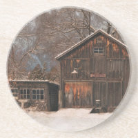 Rustikale Schneeszene und Vintage Hütte