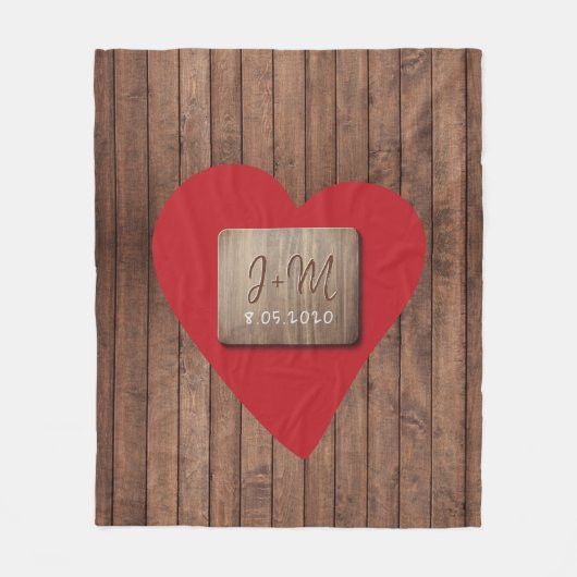 Rustikale Schnittholzpaare mit Monogramm-Initialen Fleecedecke (Vorderseite)