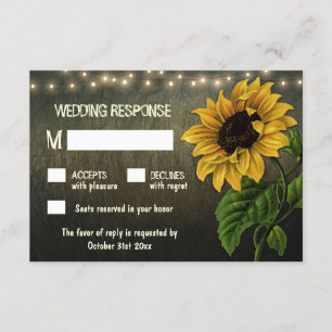 Rustikale Schnur beleuchtet Sonnenblume-Hochzeit RSVP Karte