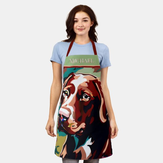 Rustikale Schokolade Labrador auf Camouflage Schürze (Getragen)