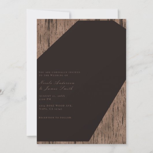 Rustikale Schokolade Rose Holz Moderne Elegante Ho Einladung (Vorderseite)