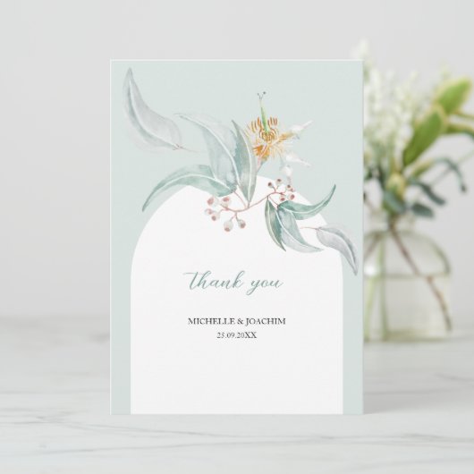 Rustikale Schöne Minze Eukalyptus Wasserfarben Kun Dankeskarte (Stehend Vorderseite)