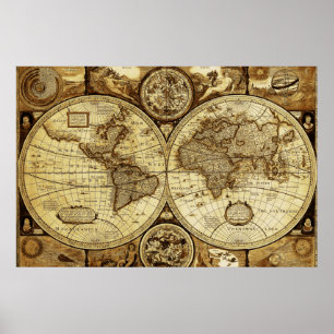 Rustikale schöne Vintage alte Weltkarte Poster