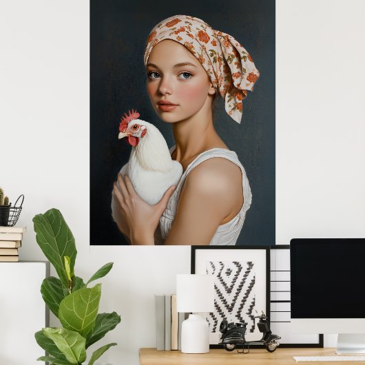 Rustikale Schönheit mit Hühnchen Poster (Heimbüro)