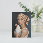 Rustikale Schönheit mit Hühnchen Postkarte (Stehend Vorderseite)