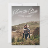 Rustikale Schrift einfache zwei-Foto-Hochzeit Save The Date (Vorderseite)