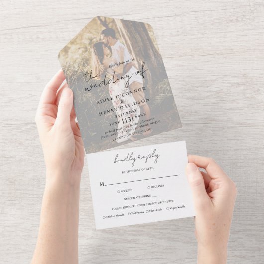 Rustikale Schrift Foto Moderne Hochzeit All In One Einladung (Abreißen)