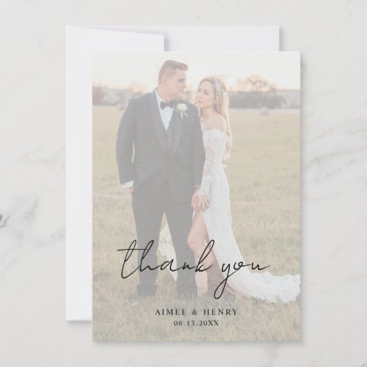 Rustikale Schrift Foto Moderne Hochzeit Dankeskarte (Vorderseite)