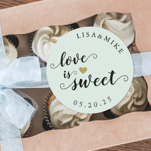 Rustikale Schrift Sage Love is Sweet Hochzeitsguns Runder Aufkleber