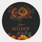 Rustikale Schwarz Burnt Orange Hübsche Blumenhochz Runder Aufkleber (Vorderseite)