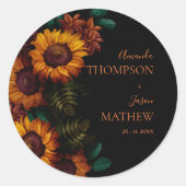 Rustikale Schwarz Burnt Orange Hübsche Blumenhochz Runder Aufkleber (Vorderseite)