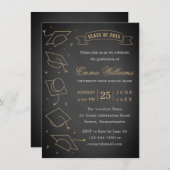 Rustikale Schwarz-Gold-Graduierungsparty Einladung (Vorne/Hinten)