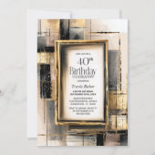 Rustikale Schwarz-Goldene 40. Geburtstagsfeier Einladung (Vorderseite)