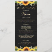 Rustikale Schwarz-Holz Lichter Spitzen Sonnenblume Menükarte (Vorderseite)