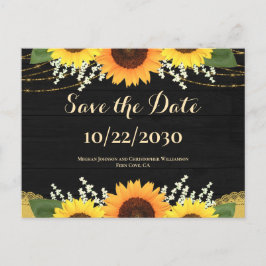 Rustikale Schwarz-Holz Sonnenblumen Hochzeit speic Ankündigungspostkarte