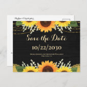 Rustikale Schwarz-Holz Sonnenblumen Hochzeit speic Ankündigungspostkarte (Vorne/Hinten)