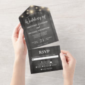 Rustikale Schwarz-Holz-String-Lichter Hochzeit All In One Einladung (Abreißen)