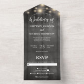 Rustikale Schwarz-Holz-String-Lichter Hochzeit All In One Einladung (Innen Boden)