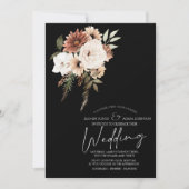 Rustikale Schwarz-Pfirsich-Flora-Hochzeit Einladun Einladung (Vorderseite)