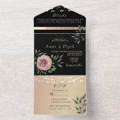 Rustikale Schwarz-Rosa-Blütenhochzeit All In One Einladung (Innen Boden)