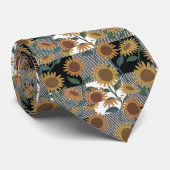 Rustikale Schwarz-weiß Buffalo Karos Sonnenblumen Krawatte (Gerollt)