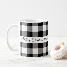 Rustikale Schwarz-weiß Checkered Frohe Weihnachten Kaffeetasse