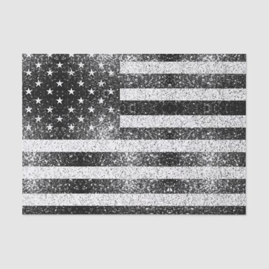 Rustikale Schwarz-weiß-graue Glitzern - USA-Flagge Seidenpapier (Vorderseite)