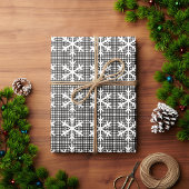Rustikale Schwarz-Weiß-Karierte Schneeflocke Weihn Geschenkpapier