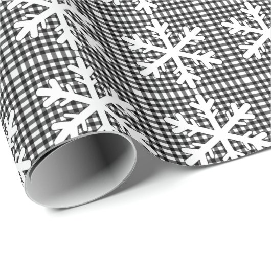 Rustikale Schwarz-Weiß-Karierte Schneeflocke Weihn Geschenkpapier (Rolleneckpunkt)