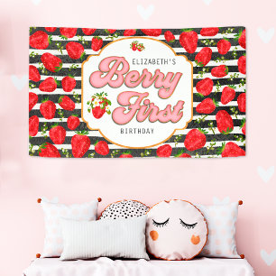 Rustikale Schwarz-Weiß-Streifen-Beeren-Erstgeburts Banner