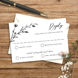 Rustikale Schwarz/Weiß-Wildblume-Hochzeitkarte RSV RSVP Karte