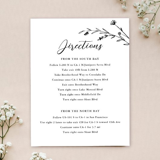 Rustikale Schwarz-Weiß-Wildblume Hochzeitsfeier Einladung