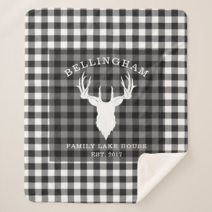 Rustikale Schwarz-weiße Lake House Karierte Famili Sherpadecke
