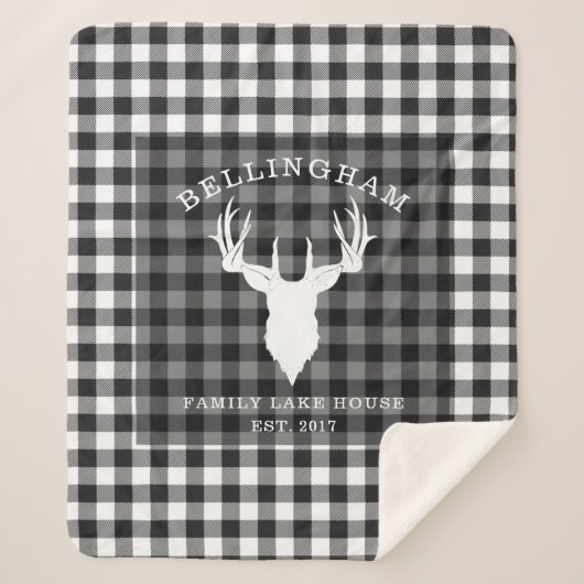 Rustikale Schwarz-weiße Lake House Karierte Famili Sherpadecke (Vorderseite)