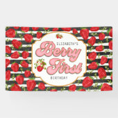 Rustikale Schwarz-weiße Streifen Berry Erster Gebu Banner (Horizontal)
