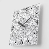Rustikale Schwarz-weiße Waldtierfockenskizze Quadratische Wanduhr (Winkel)
