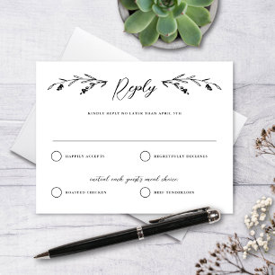 Rustikale Schwarz-weiße Wildblume Hochzeitskarte Einladung