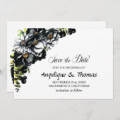 Rustikale schwarze Blütenhochzeit spart das Datum Save The Date (Vorne/Hinten)