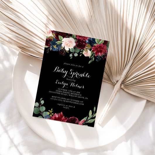 Rustikale schwarze Botanische Babysprinkle Einladung