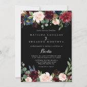 Rustikale Schwarze Botanische Feierliche Spanische Einladung (Vorderseite)