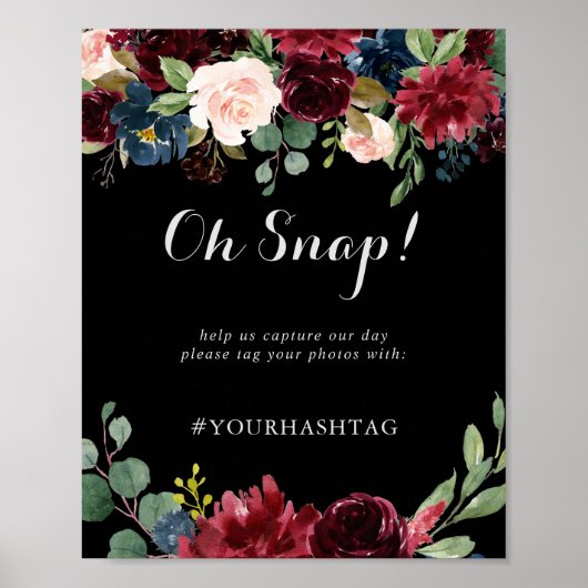 Rustikale Schwarze Botanische Hochzeit Oh Snap Zei Poster (Vorne)