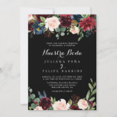 Rustikale Schwarze Botanische Nuestra Boda Wedding Einladung (Vorderseite)