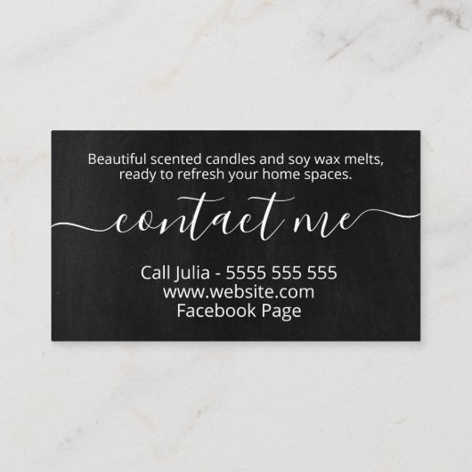 Rustikale schwarze Chalkboard-Sojaskerze Visitenkarte (Rückseite)