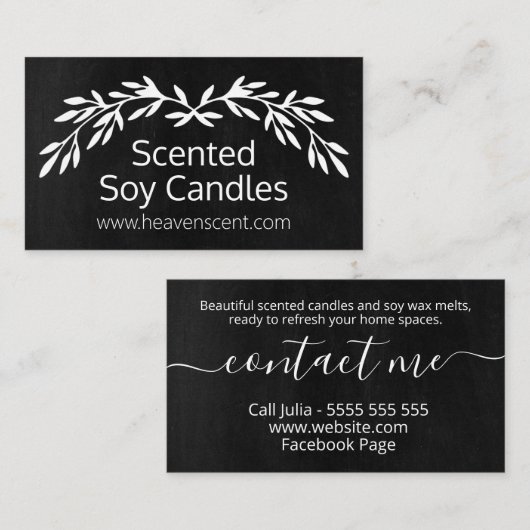 Rustikale schwarze Chalkboard-Sojaskerze Visitenkarte (Vorne/Hinten)