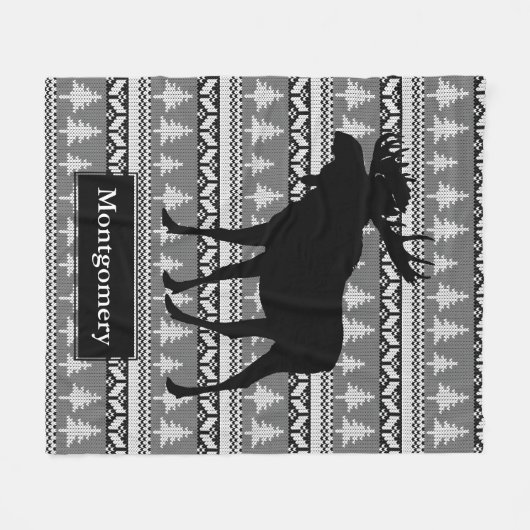 Rustikale schwarze Elch-nordischer Fleecedecke (Vorderseite (Horizontal))