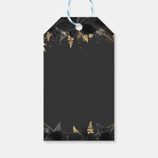 Rustikale Schwarze Gold-Blütenprinzessin Quinceane Geschenkanhänger (Rückseite)